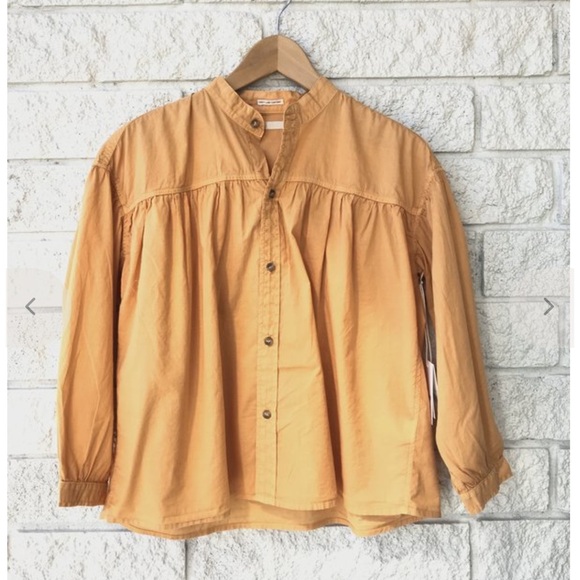 Mother Mustard Button-Up Blouse 100% Cotton Size Large - Picture 2 of 8